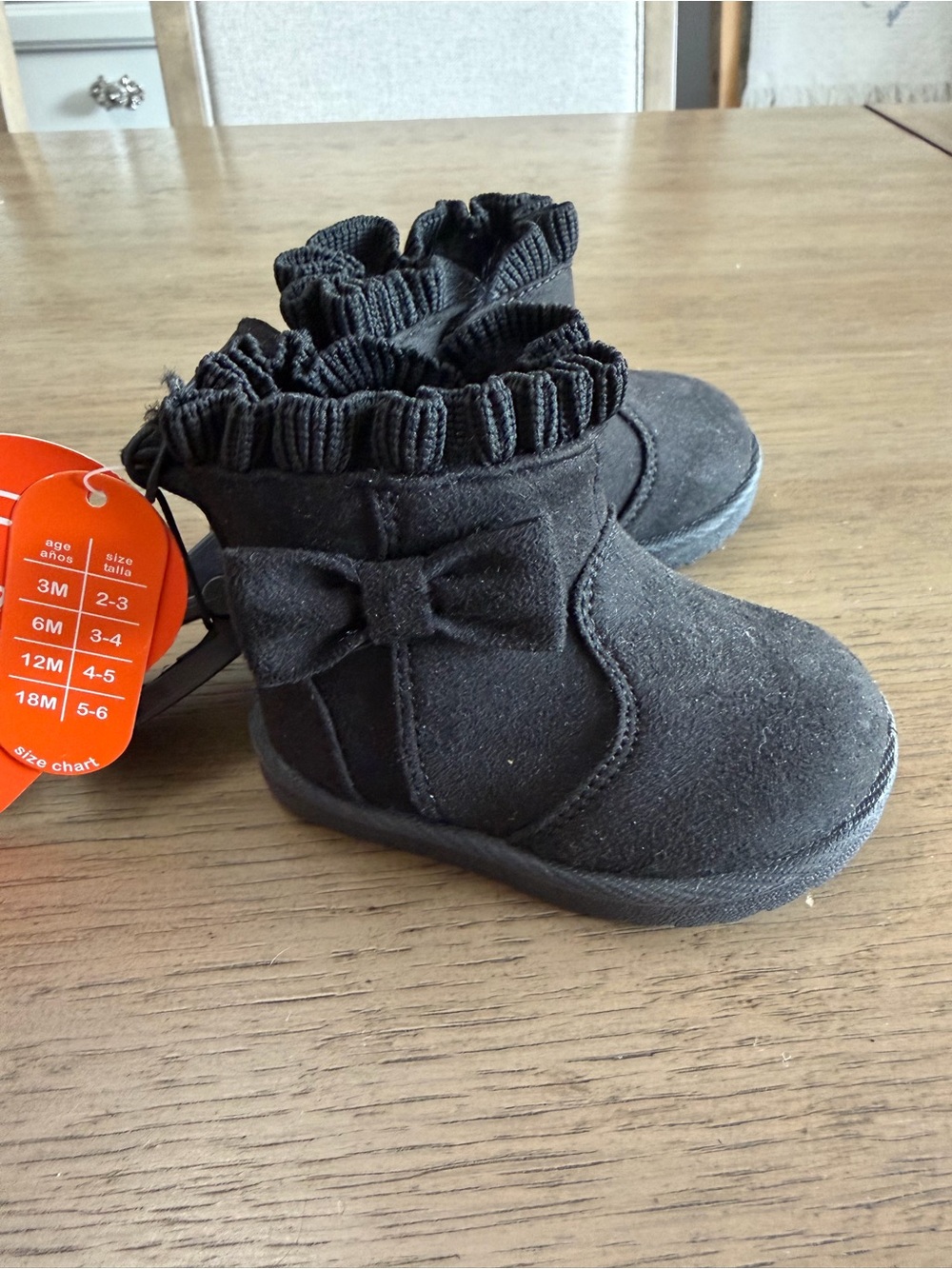 Baby Black Bow Ruffle Ankle Boots size 2